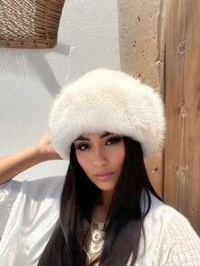 1pc Women's Fluffy Winter Hat, European & American Korean Style Warm Headwear, Solid Color Cute Versatile, Thickened Design, Suitable For Winter Outfits - Multicolor - View 3