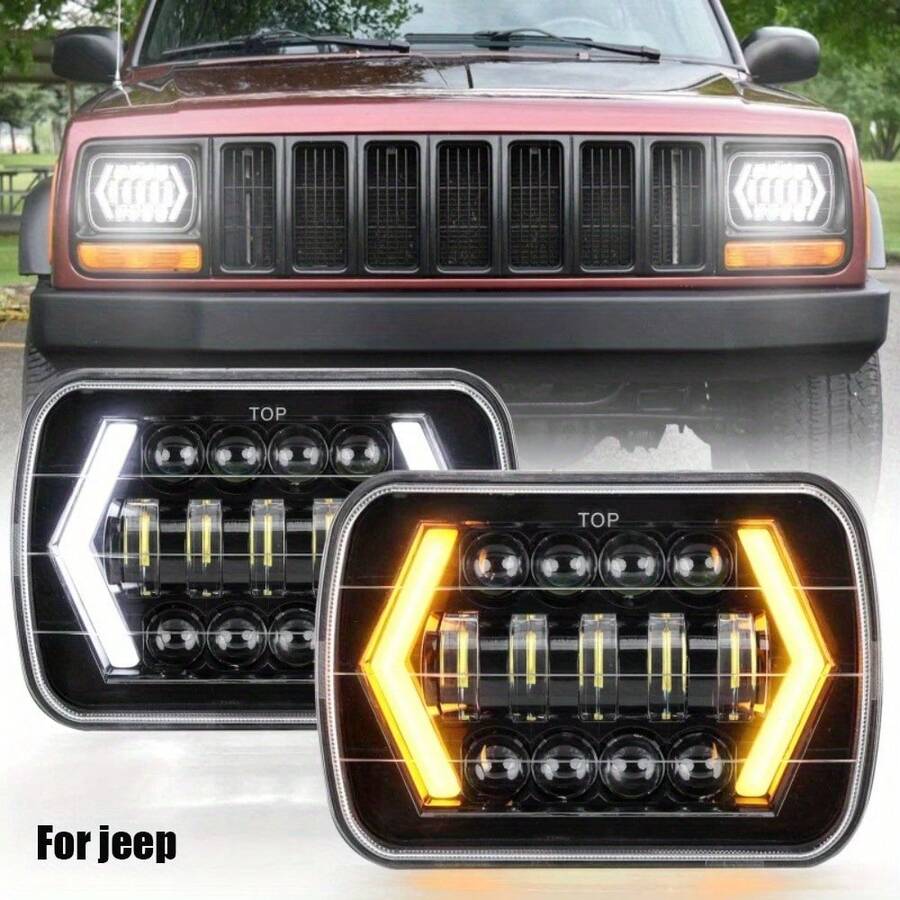 1Pc 12.7X17.78cm 17.78X15.24cm Rectangle LED Headlights Universal Hi-Lo Beam LED DRL Turn Signals For YJ 86-95 XJ 84-01
