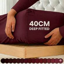 H&R Extra Deep Fitted Sheet 40 Cm (16 Inch) Pocket Soft Brushed Microfiber Mattress Bed Sheet Breathable, Shrink & Fade Resistant All Around Elastic, Machine Washable Sheet For Home Bedroom - Burgundy - View 4