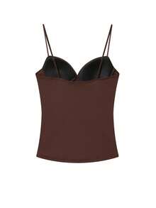 Women's Thin Strap Backless Waist-Cinched Basic V-Neck Sleeveless Fitted Tank Top, Summer Solid Color Sexy Date Outfit - Brown - View 6