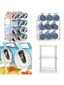 Multi-Layer Stackable 40oz Tumbler Storage Rack, PS Plastic Wine Bottle Holder, Multi-Functional Organizer, Easy Installation, Space-Saving, Dishwasher , Suitable For Kitchen, Dorm, Office - Transparent - Multicolor - View 9