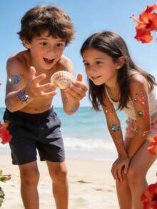 STARTTOOS 60pcs Ocean Floral & Animal Pattern Temporary Tattoo Stickers, Kids DIY Birthday Party Christmas Gift Arm Body Waterproof Temporary Tattoo Decals - Multicolor - View 4
