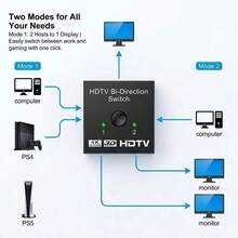 4K HDTV 2埠雙向切換器，2進1出或1進2出手動切換器，適用於電視、螢幕、筆記電腦、投影機，無需電源 - 查看 6
