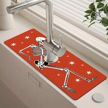 1pc Halloween Skull Pattern Sink Faucet Absorbent Mat, Drainage Mat, Suitable For Kitchen, Bathroom Sink, Countertop, Drainage Mat, Diatomaceous Earth Material, Trimmable, Quick-Dry Mat - Multicolor - View 2