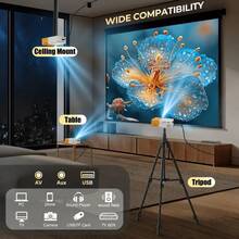 ZZPQVT 可攜式投影機,支援 1080P,USB 供電,內建立體聲喇叭,梯形校正,附遙控器,相容多種裝置,家用劇院戶外露營電影投影機,提升您的電影、電視與遊戲體驗 - 黃白色 - 查看 12