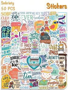 50pcs Sobriety Motivational Graffiti Stickers, Recovery Affirmation Quotes Aesthetic Stickers For Laptop, Journal, Notebook, Guitar, Skateboard, DIY Gift - Multicolor - View 3