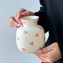 1pc Minimalist Modern INS Style Heart Hand-Painted Ceramic Vase, Valentine's Day Love Expression Gift, Suitable For Fresh And Dried Flowers All Seasons, Bedroom Vanity Dining Table Decor, Study Bookshelf Office Desk Ornament - Multicolor - View 6