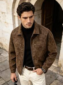 Men's Winter Long Sleeve Turn Collar Jacket, Suitable For Daily Commute, Vacation, Gift Giving - Coffee Brown - View 4
