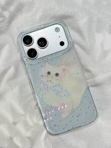 1pc Aesthetic Cute Plush Cat Glitter Transparent Phone Case, Slim Anti-Fingerprint Protective Shell, Commute Accessory, Surprise Gift Choice, Suitable For IPhone 11/12/13/14/15/16/17 Pro Max - Multicolor - View 2