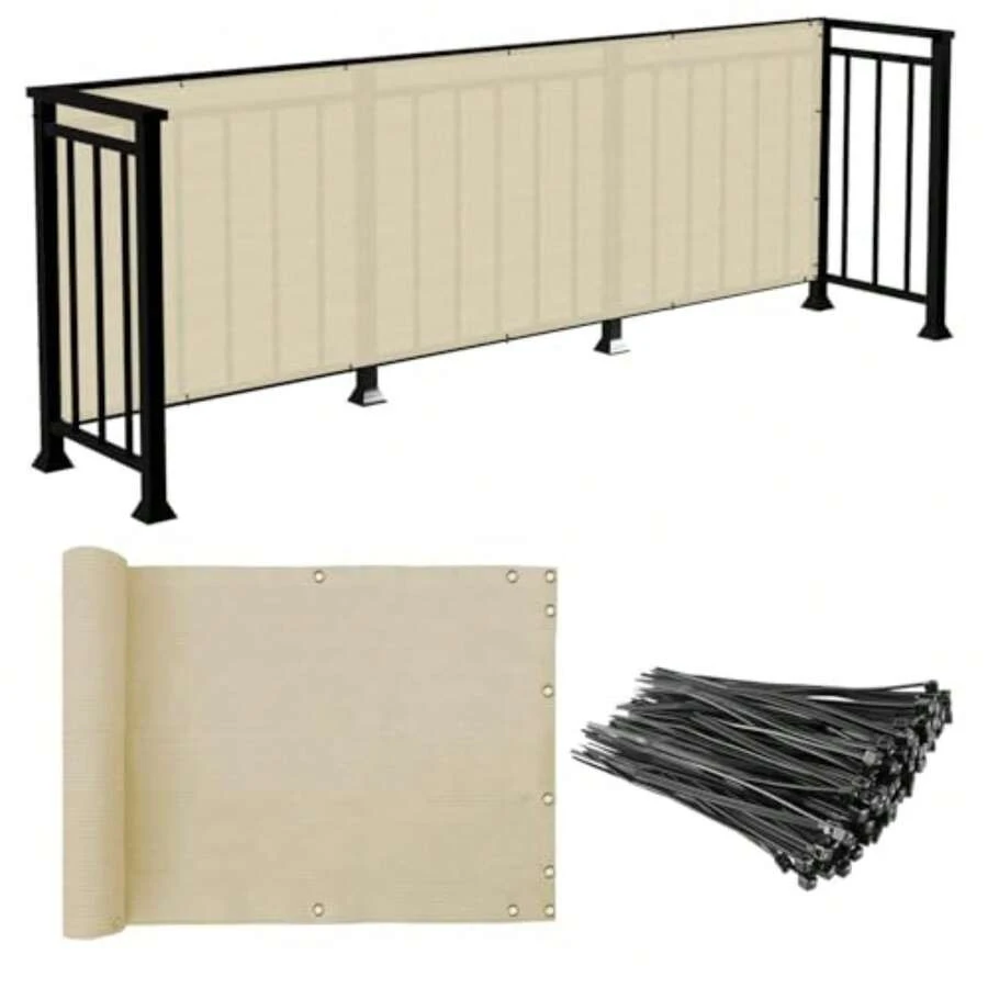 Sunrise 3' X 6' Balcony Privacy Fence Screen Cover With Zip Ties Outdoor Screen Fence UV Protection For Deck Patio Backyard Apartment Pool Porch Beige - Beige - View 1