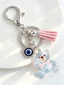1pc Cute Bear Evil Eye Tassel Keychain Bag Charm Pendant Gift Key Ring Bag Accessory - Teddy Bear - View 6