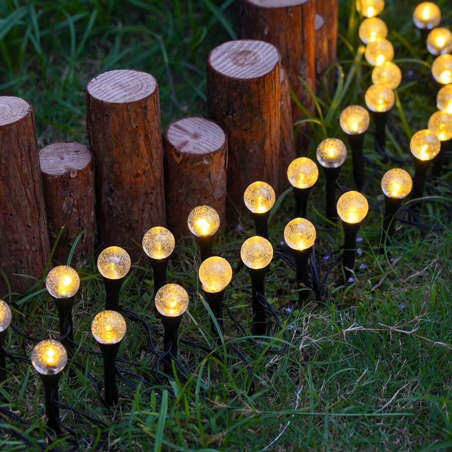 Cozy Cottagecore Textured Bubbled Glass Solar Pathway Stake Lights Waterproof Warm Glow Outdoor Garden Patio Lawn Decoration