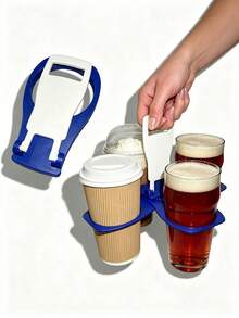 可折疊 4 杯飲料攜帶架－便攜式咖啡/啤酒/汽水杯架，適用於汽車、露營、外帶、派對 - 彩色 - 查看 4
