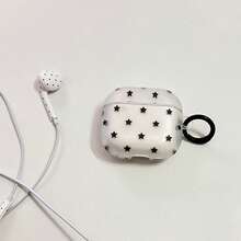 韓式半透明黑色星星+圓圈耳機保護殼，適用 5 新 Pro 3，Pro 2/Pro，可愛 Apple 4 極簡 3 個性化 1/2 代女生耳機保護殼，春夏耳機殼/生日禮物/節日禮物 - 無色 - 查看 1