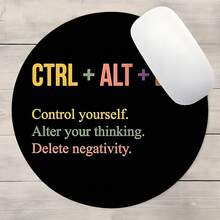 勵志 Ctrl Alt Delete 語錄圓形電競滑鼠墊，時尚黑色桌面保護墊，防滑橡膠底座，小尺寸防水，適用於筆記型電腦與桌上型電腦，適合辦公族與玩家的理想禮物 - 鼠標墊 - 查看 1