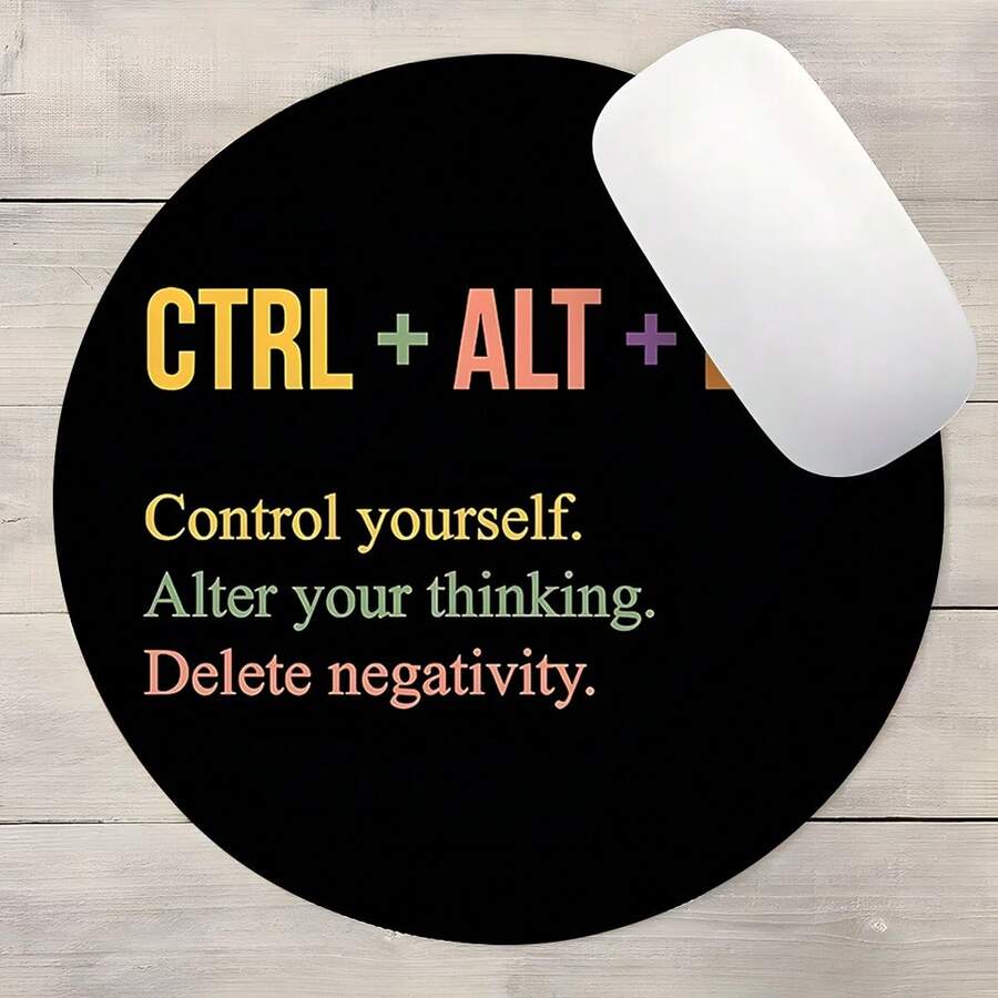 勵志 Ctrl Alt Delete 語錄圓形電競滑鼠墊,時尚黑色桌面保護墊,防滑橡膠底座,小尺寸防水,適用於筆記型電腦與桌上型電腦,適合辦公族與玩家的理想禮物 - 鼠標墊 - 查看 1