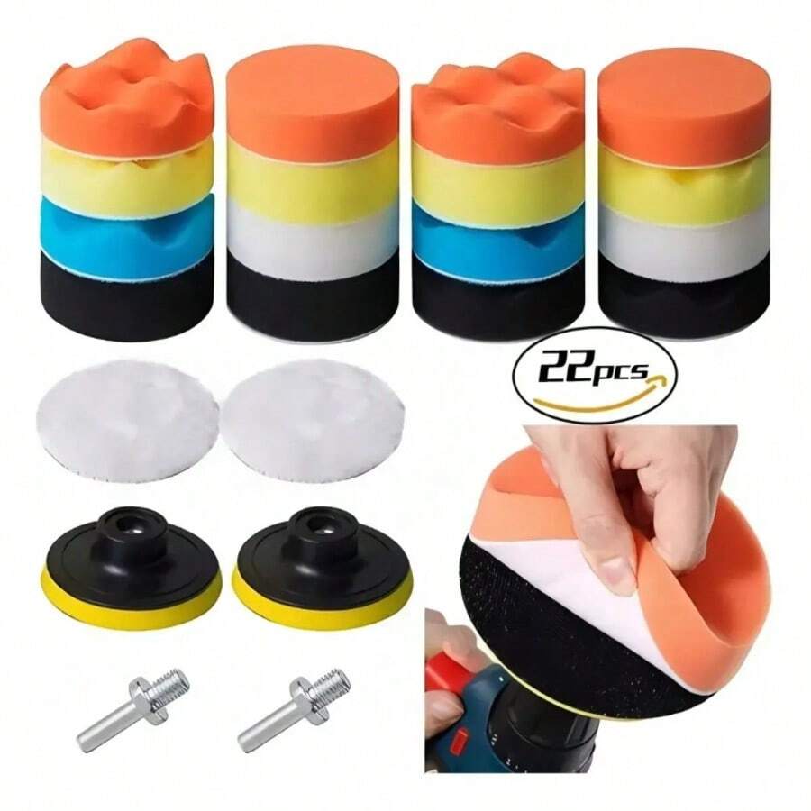 5/11/22pcs 3 Inch Polishing Sponge Pad Set, Car Polishing Disc, Car Polishing Waxing Sponge, Car Polishing Machine Drill Adapter, Cleaning Tool - 5-inch - View 1