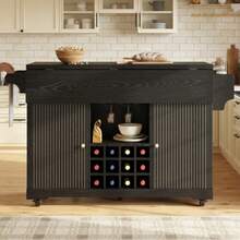 Black Multifunctional Kitchen Serving Trolley With Storage, Adjustable Shelves & Wine Rack, Mobile Rolling Side Table, Utility Storage Cart For Dining Room, Living Room And Balcony Home Use Character Count: 117 - Black - View 5