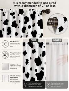 NOSBEI 1 Set Of 2 Pieces, White And Brown Cow Print Rustic Farmhouse Curtains, Faux Leather Texture, Semi-Sheer Privacy Protection, Bedroom/Living Room Decor - Black and White - View 3