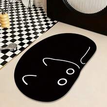 1pc Bathroom Rug, Cute Black Minimalist Cat Print Mat, Artistic Outline Design, Toilet Front Decorative Carpet, Place At Shower Door, Easy To Clean Home Decor Rug, Enhance Home Experience. Soft Texture, Comfortable Foot Feel, Can Be Placed In Bathroom, Next To Sink, Entryway And Other Areas - Black - View 3