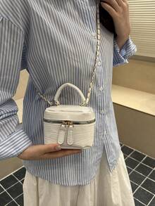 Lightweight Mini Chain Bag Quilted Handbag Bucket Bag Suitable For Girls College Students And Office Workers - White - View 4