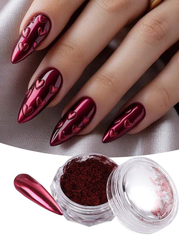 Burgundy Magenta Metallic Nail Powder 1 Jar Mirror Effect Nail Art Glitter Pigment Powder Rubbing Dust For DIY Manicure Home Salon Nail Art Decor For UV Gel Polish Nails