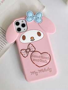 SANRIO Cartoon 3D Rabbit Heart Bow Phone Case, Shockproof Silicone Protective Cover, Compatible With Apple 17/17Air/17Pro/17Promax, 16/16Plus/16Pro/16Promax, 15/15Plus/15Pro/15Promax, 14/14Plus/14Pro/14Promax, 13/13Pro/13Promax, 12/12Pro/12Promax, 11/11Pro Max, XR/XSMAX, 7P/8P, 7/8/SE, Dust-Proof, Popular Style - Pink - View 2
