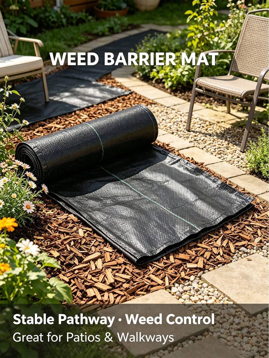 1pc Breathable Barrier Fabric, Heavy Duty Control Mat, Premium Garden Landscape Control Mat, Durable, Suitable For Garden, Patio, Flower Bed - 1pc Black - View 1