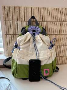 Back To School Large Capacity Backpack For High School And College Students, Drawstring Closure, Academic Style, Minimalist Casual Versatile For Class, Commute And Travel - White - View 4