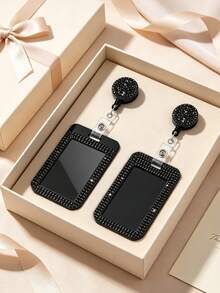 Shiny ID Card Holder With Lanyard, ID Card Storage Box, Anti-Loss Lanyard, Student ID Card Holder, Self-Service Restaurant Card Holder, Sliding Cover, Dual Card Slot, Small Card Slot, Bus Card Holder, Non-Inductive, Bank Card Holder, Subway Card Storage, Adjustable Portable ID Card Holder Decorative Keychain, Suitable For Office Workers And Students, Perfect Gift, Back To School Gift, Couple Card Holder, Bank Card Holder, Travel Essential, Back To School, Commute, Business Trip, Vacation - Multicolor - View 1