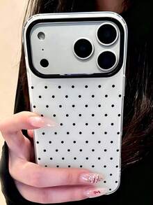 Cute Pink Polka Dot Pattern Glossy Jelly Phone Case, Compatible With IPhone 17 Pro Max 16 Pro Max 17 16 15 14 13 12 Pro Max 11, Cute Shockproof Soft Back Cover - Black - View 1