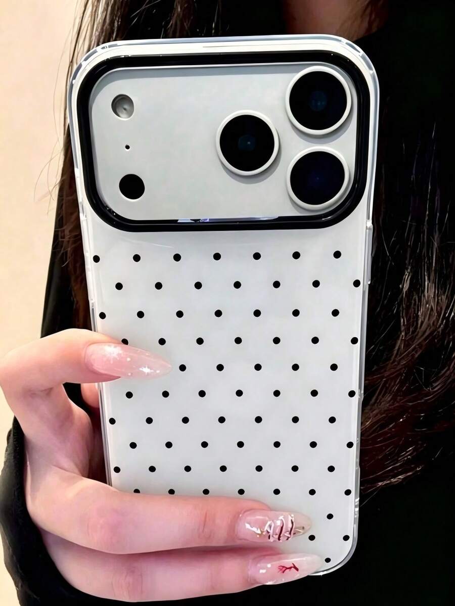 Cute Pink Polka Dot Pattern Glossy Jelly Phone Case, Compatible With IPhone 17 Pro Max 16 Pro Max 17 16 15 14 13 12 Pro Max 11, Cute Shockproof Soft Back Cover - Black - View 1
