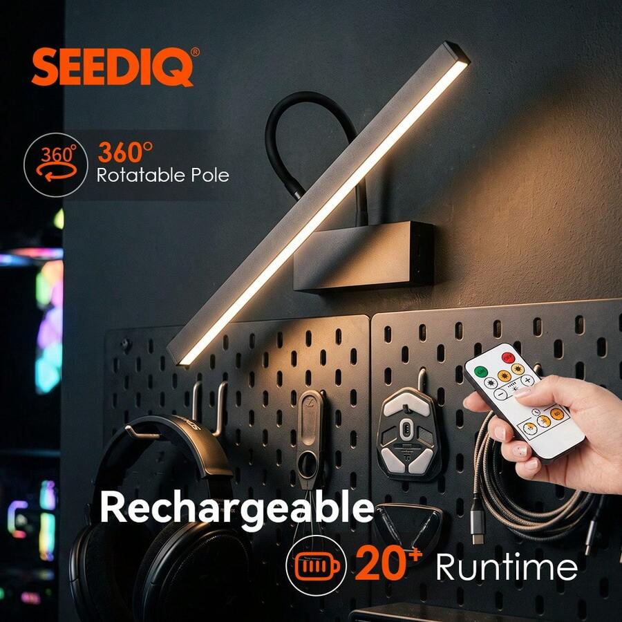 SEEDIQ Dimmable 40cm Wireless Wall Lamp, Rechargeable Wall Light With Adjustable Arm, LED Wall Lights (No Electricity Required) For Bedroom Home Decor - A - View 1