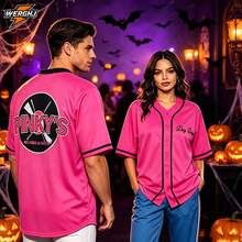 Camiseta de béisbol unisex "Next Friday" Pinky's Record Movie Hip Hop de los 90, camisa de béisbol bordada, regalo para fiesta de Halloween y vacaciones - Rosa Fucsia - Ver 2