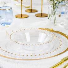 Pcs Plastic Dinner Plates Bowls Disposable Plastic Fancy Heavy Duty Party Dishes 12 Oz Clear And Gold Bead Bowls - Clear Gold Beaded Collection 12 oz Bowls - View 4