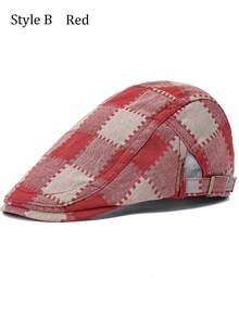2 Gaya Topi Newsboy Kotak-kotak & Patchwork, Topi Beret Ivy Datar Vintage untuk Pria & Wanita - Kotak-kotak - View 14