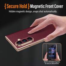 Premium PU Leather Magnetic Auto‑Adsorption Flip Phone Case Compatible With Samsung Galaxy Z Fold 8 Ultra Fold 8 Fold 7 Fold 6 Fold 5, Gilded Edge Full Camera Lens Protection Anti‑Scratch Shock‑Resistant Protective Cover - Burgundy - View 6