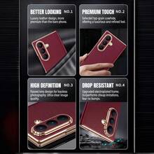Premium PU Leather Magnetic Auto‑Adsorption Flip Phone Case Compatible With Samsung Galaxy Z Fold 8 Ultra Fold 8 Fold 7 Fold 6 Fold 5, Gilded Edge Full Camera Lens Protection Anti‑Scratch Shock‑Resistant Protective Cover - Burgundy - View 4