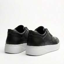 Alto Calçados Saturno Tênis Casual Em Couro Que Aumenta até 8cm - Preto - Visão 3