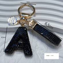 Beautiful Letter Keychain Faux Rhinestone Alphabet Elegant Black Gold Women's/Men's Accessories Suitable For Birthday Anniversary Gifts - Black - View 10