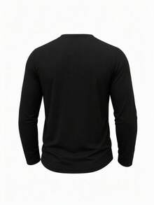 Men's Spring/Autumn New Casual Minimalist Henley Collar Long Sleeve Top, Suitable For Daily Commute And Vacation Wear - Black - View 5