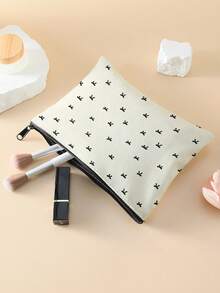1pc Pink Bow Print Makeup Bag, Zipper Closure Portable Toiletry Organizer Storage Bag For Small Items For Daily Use Business Trip Travel - MLH - View 10