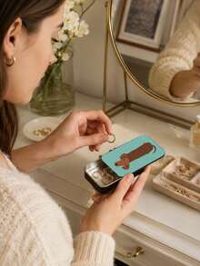 Mini Jewelry Storage Box With Fishbone Divider, Snap Closure Portable Jewelry Box, Inverted Dachshund Metal Matchbox, Easy To Carry Vintage Design, Multi-Functional Decorative Storage Box, Partitioned Storage For Earrings, Rings, Necklaces, Suitable For Commuting, Short Trips, Dorm Desk, Vanity Organization, Ideal For Delicate Girls, Students, Jewelry Lovers - Multicolor - View 8
