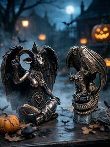 1pc Gothic Style Resin Statue, Gargoyle Snake & Baphomet Goat Sculpture, Dark Witch Decor For Indoor/Outdoor Desktop Halloween Ornament Room Decor Home Decor Halloween Decor - Statue - View 6