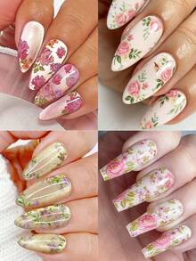 10pcs Nail Art Stickers, Holiday Pattern Foil Transfer Sticker Set, Laser Country Rose Pattern Nail Foil Stickers, Suitable For Women DIY Nail Decoration - Multicolor - View 4