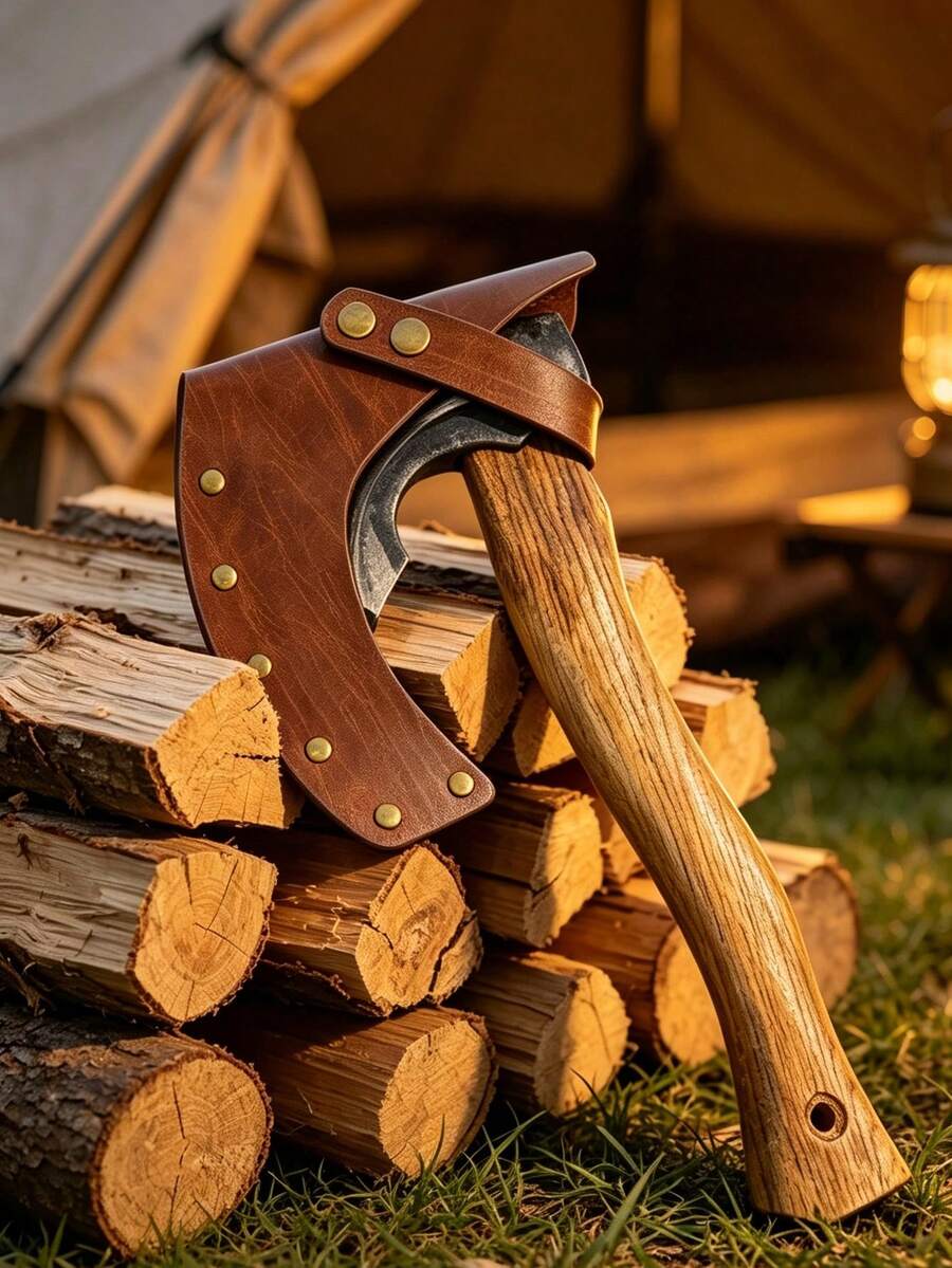 1pc Outdoor Camping Hand Axe PU Leather Protective Cover, Portable Wilderness Wood Chopping Tool Protective Cover, Camping Survival Tool Vintage Viking Axe Protective Cover - A - View 1