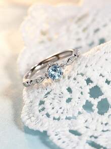 1 Piece S925 Sterling Silver Ring With Aquamarine, Elegant Gemstone Jewelry For Women, Ideal For Proposal, Engagement - Silver - View 5