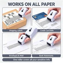 ABS Privacy Protection Roller Stamp – Covers Sensitive Information And Addresses To Prevent Identity Theft And Data Leaks; Stylish Design And Premium Feel; Ideal For School Use And Back-To-School Needs. (Pack Includes Replacement Ink And Storage Box) - A - View 7