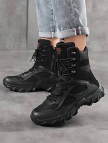 New Men's High-Top Tactical Boots, Breathable Outdoor Hiking Boots, Lightweight Mountaineering Boots - Black - View 4