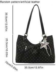 Nicekee Contrasting Polka Dot Pleated Tote Bag, Paired With Star Hanging Decorations, Large Capacity Casual Versatile Shoulder Bag, Suitable Commuting - Multicolor - View 6